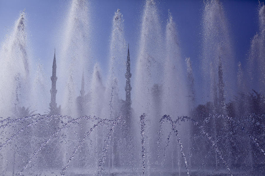 view from fountain Silhouettes of Blue Mosque Photograph by Raimond Klavins