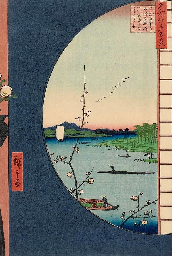 Hiroshige Painting - View from Massaki of Suijin Shrine by Utagawa Hiroshige