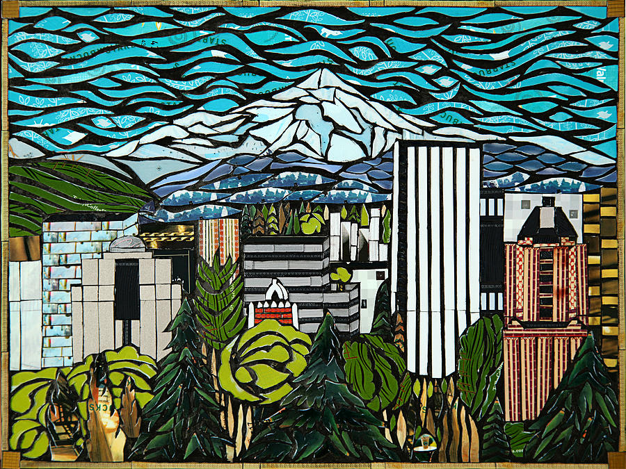 View from Portland Rose Garden Mixed Media by Mary Ellen Bowers
