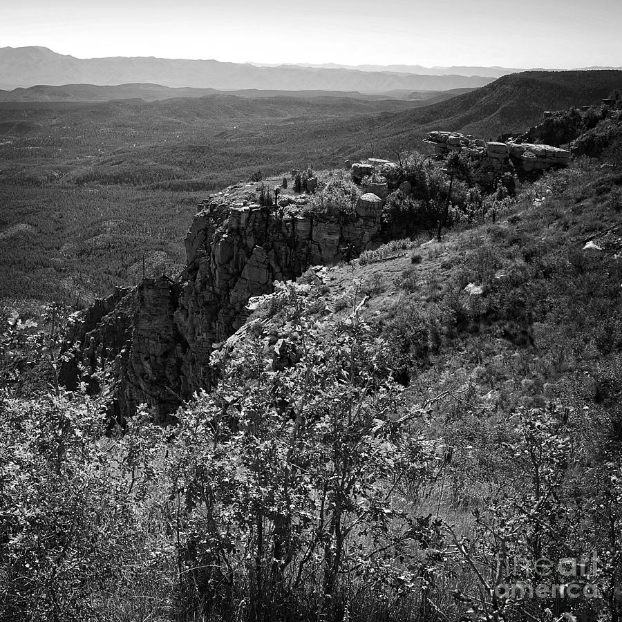 View from the Mogollon Rim Square Format Black and White Photograph by Lee Craig