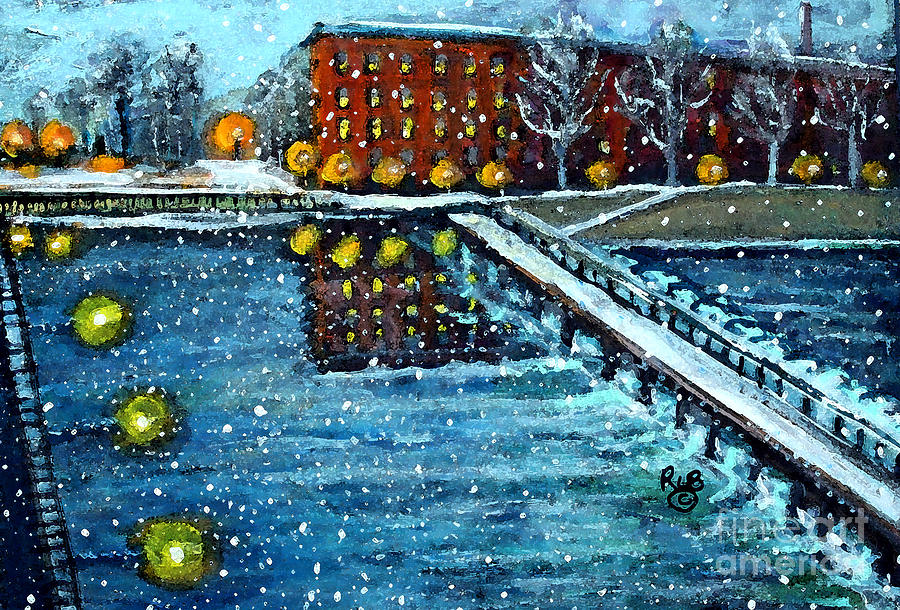 View from the Moody Street Bridge Painting by Rita Brown