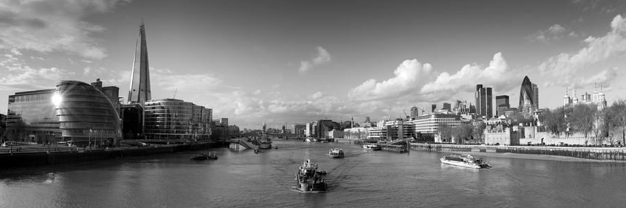 Thames View from Tower Bridge London black and white version Photograph by Gary Eason