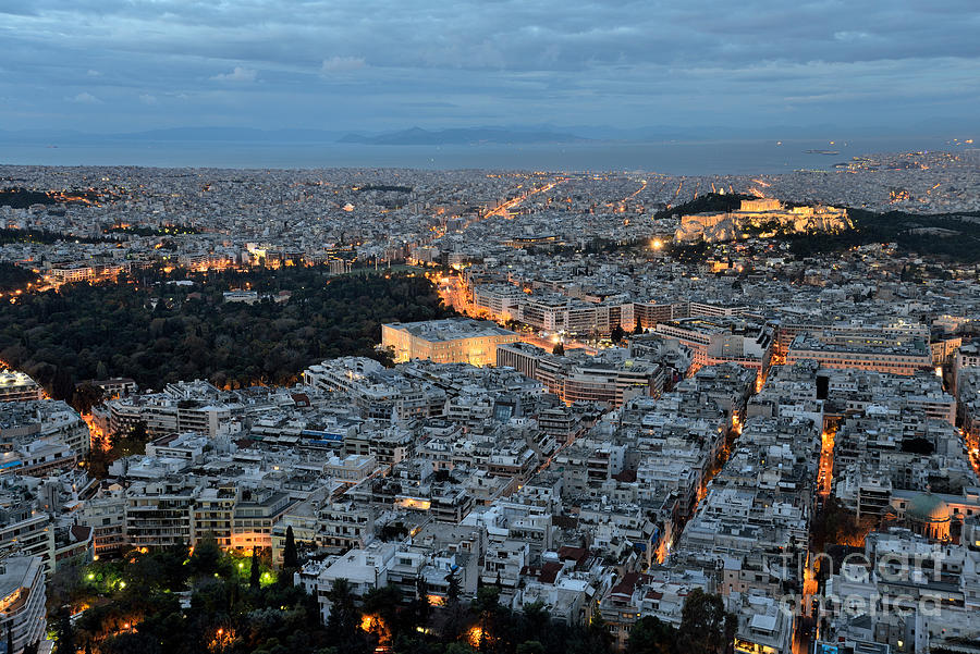 Skyline Photograph - View of Athens during dawn by George Atsametakis