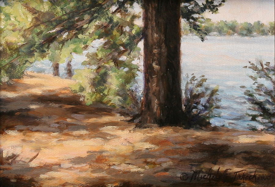 View Of Cabins From Island Painting By Michele Tokach