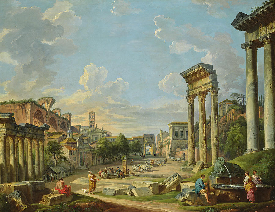 View of Campo Vaccino in Rome Painting by Giovanni Paolo Panini