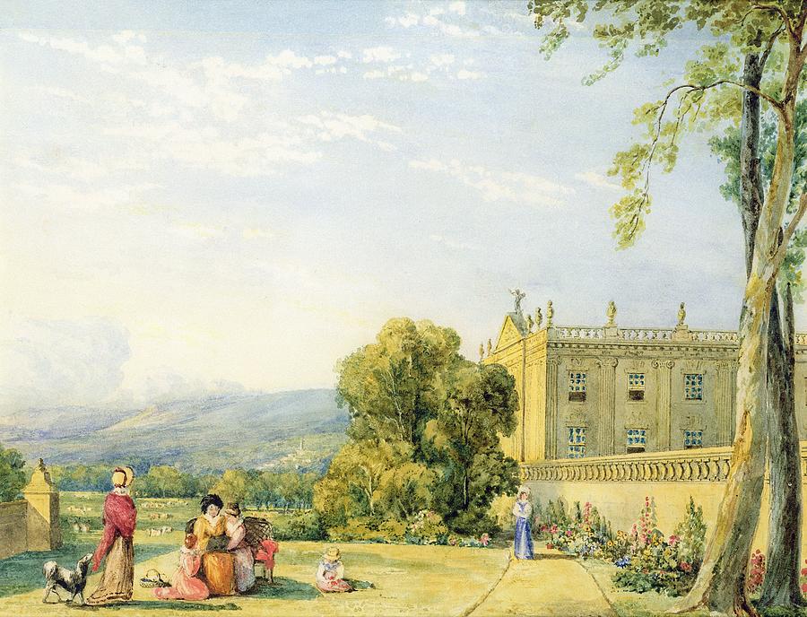 Architecture Painting - View Of Chatsworth, Derbyshire, C.1820 by Frances Elizabeth Swinburne