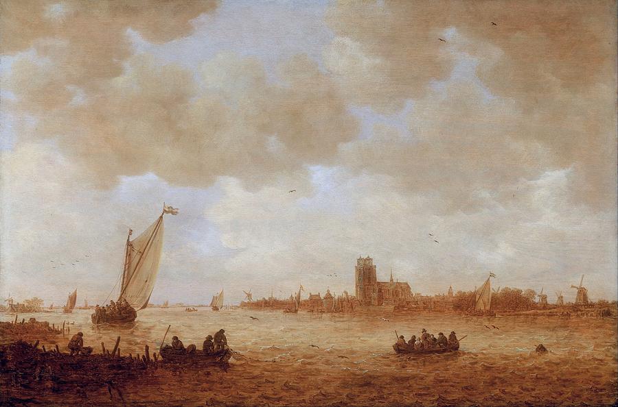 View of Dordrecht with the Grote Kirk Across the Maas Painting by Jan ...