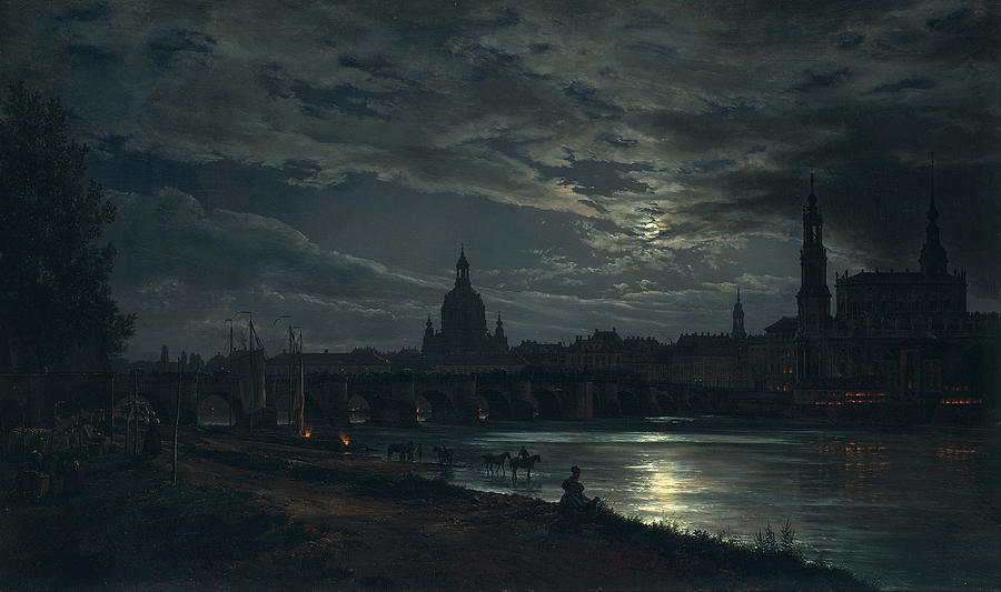 View of Dresden by Moonlight Painting by Johan Christian Dahl
