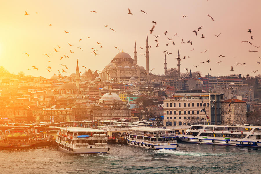 View of evening Istanbul from the Galata Bridge Photograph by Anton Petrus