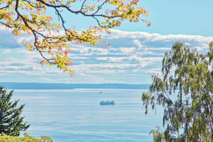 View Of Ferry On Puget Sound Photograph by Mel Curtis