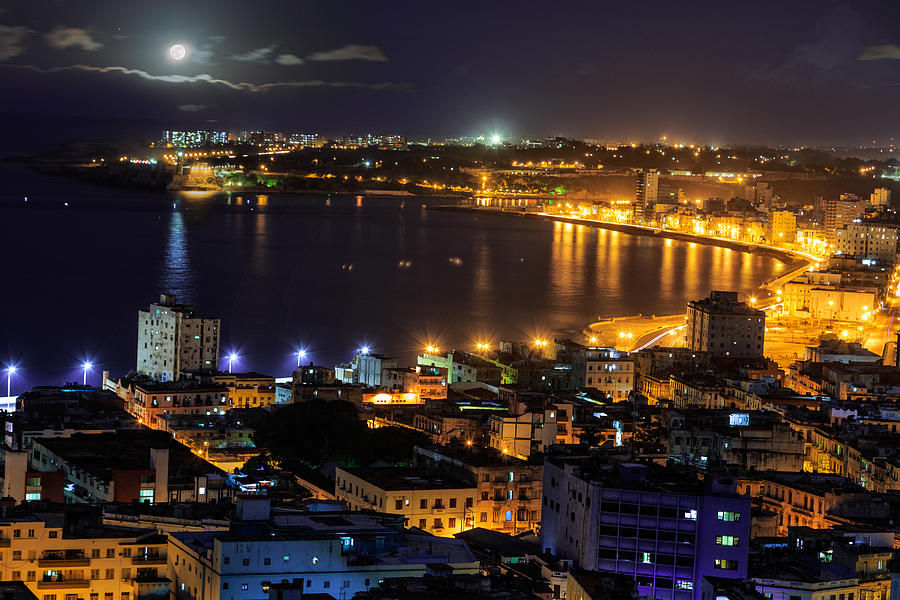 View of Havana City at Night Photograph by Levin Rodriguez