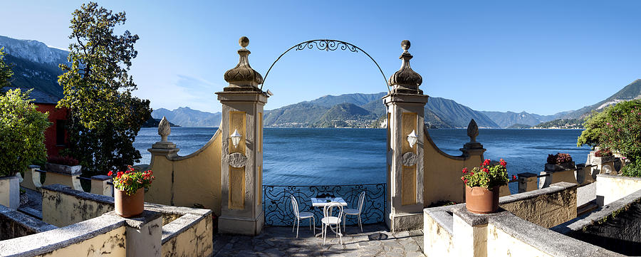 Architecture Photograph - View Of Lake Como From A Patio by Panoramic Images