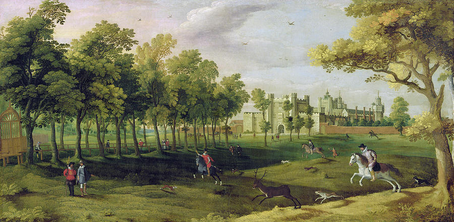 Stag Hunt Painting - View Of Nonsuch Palace In The Time by Flemish School