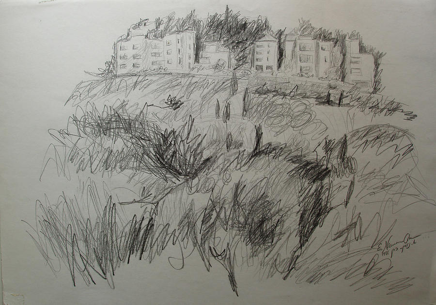 View of Rechavia Jerusalem Drawing by Esther Newman-Cohen