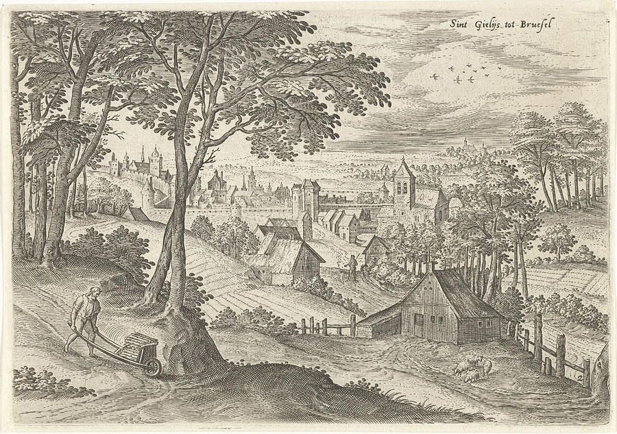 Landscape Drawing - View Of Saint-gilles, Belgium, Hans Collaert by Hans Collaert (i) And Hans Bol And Claes Jansz. Visscher (ii)