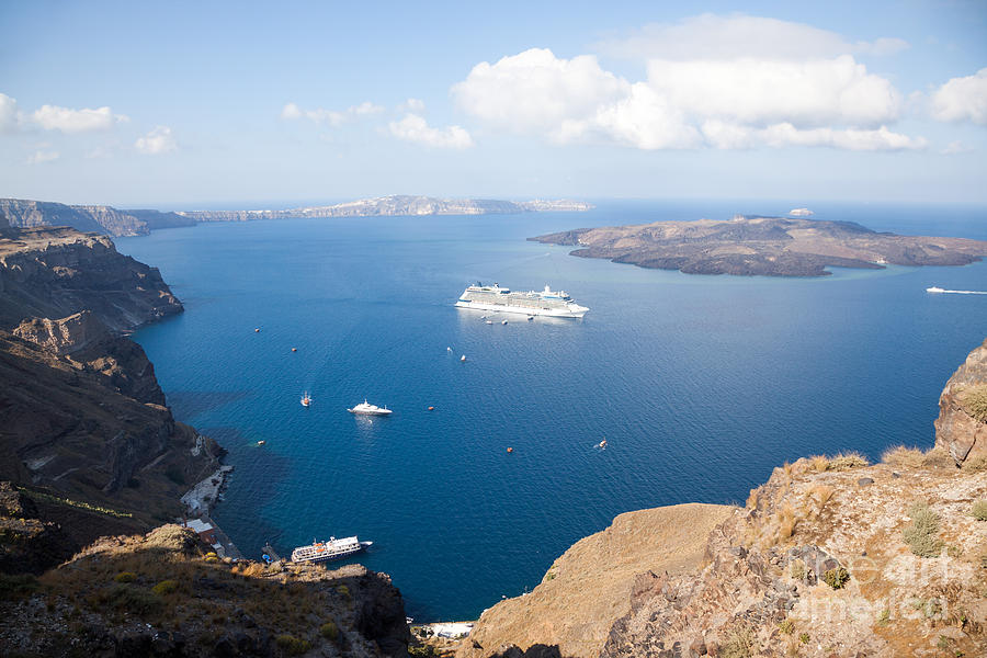 View of Santorini islands with cruise ship - Greece Photograph by Matteo Colombo