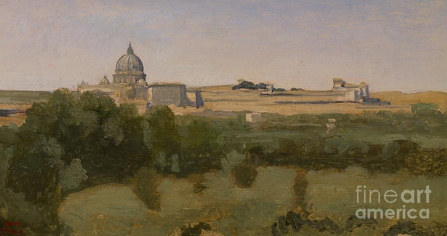 Landscape Painting - View of St Peters, Rome, 1826 by Jean Baptiste Camille Corot