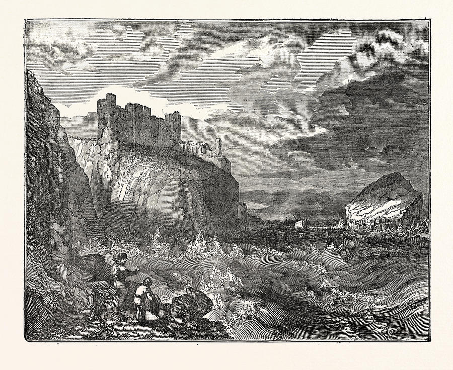 View Of Tantallon Castle With The Bass Rock In The Distance Drawing by ...