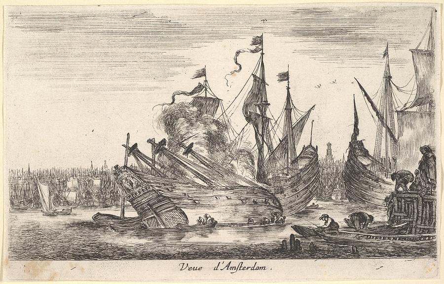 View Of The Amsterdam Seaport Veue Drawing by Stefano della Bella