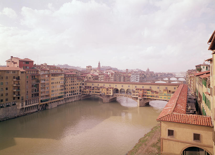 View Of The Arno And The Ponte Vecchio Photo Photograph by Italian School