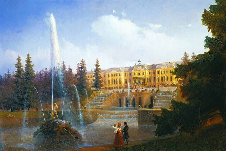 Ivan Konstantinovich Aivazovsky Painting - View of the Big Cascade in Petergof and the Great Palace of Petergof by Ivan Konstantinovich Aivazovsky