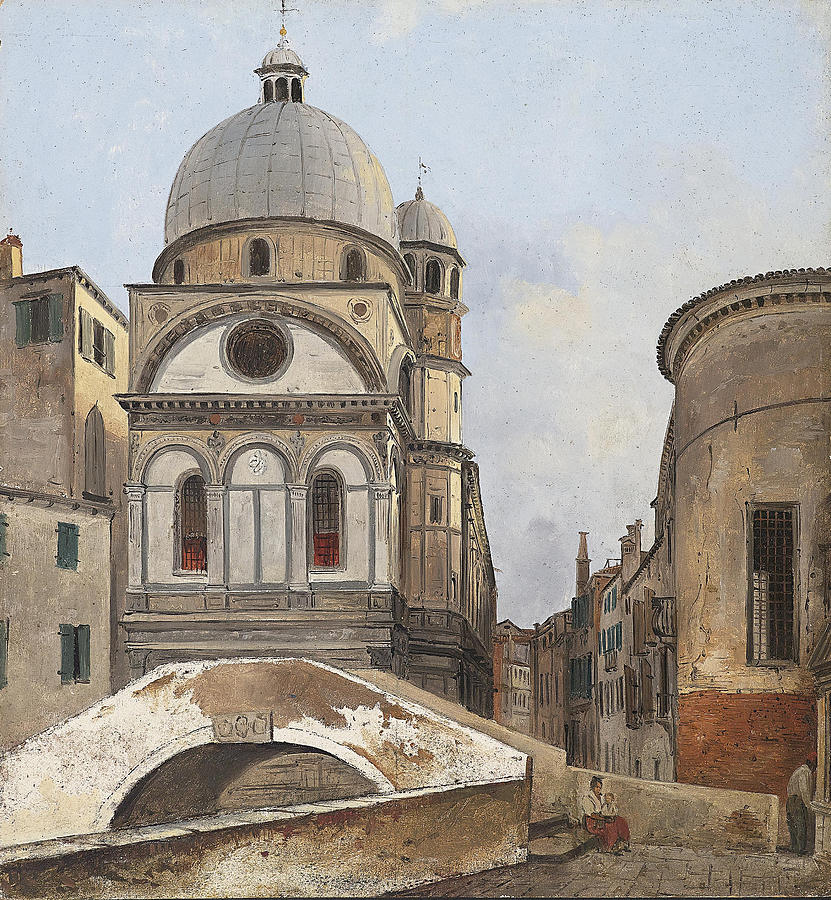 View of the Churches Maria dei Miracole and Santa Maria Nova in Venice Painting by Ippolito Caffi