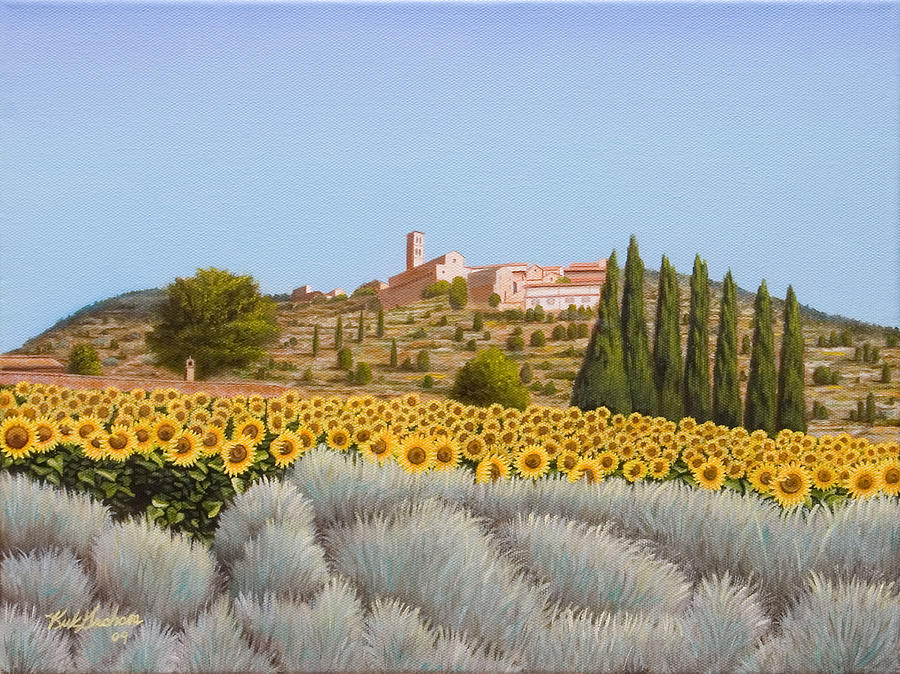 Landscape Painting - View of the Duomo Cortona Italy by Kirk Graham
