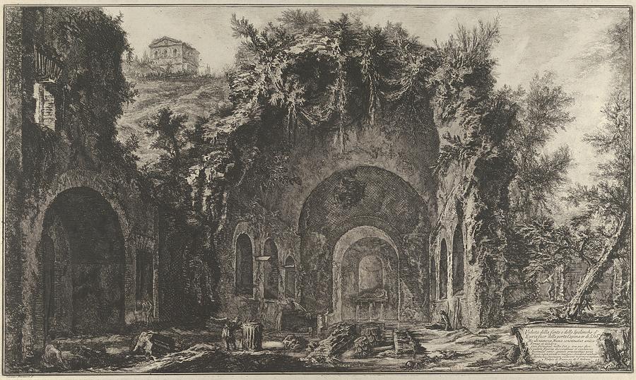 View Of The Fountainhead And The Grotto Drawing by Giovanni Battista