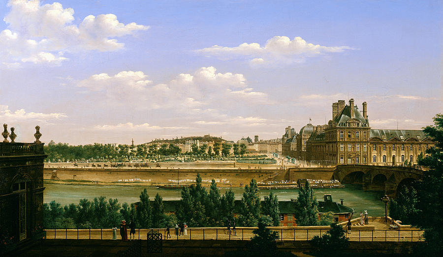 Louvre Photograph - View Of The Gardens And Palace Of The Tuileries From The Quai Dorsay, 1813 Oil On Canvas by Etienne Bouhot