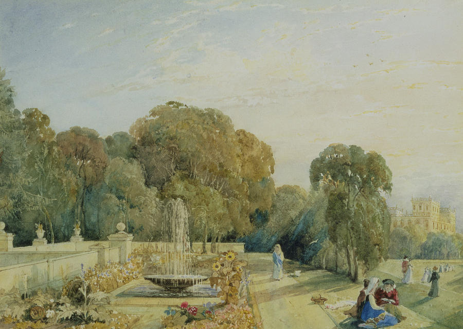 Tree Drawing - View Of The Gardens At Chatsworth by Frances Elizabeth Swinburne