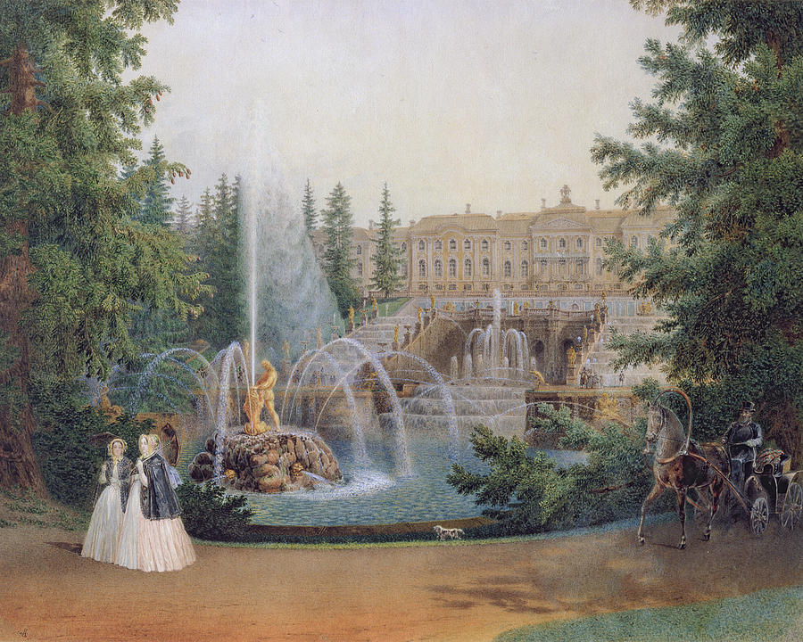 Vasili Semenovich Sadovnikov Painting - View Of The Marly Cascade From The Lower Garden Of The Peterhof Palace by Vasili Semenovich Sadovnikov