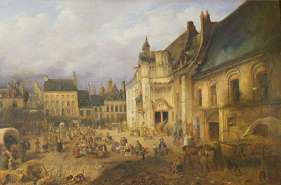 Architecture Photograph - View Of The Place De Lhotel De Ville, Saint-omer, 1832 Oil On Canvas by Charles Goureau