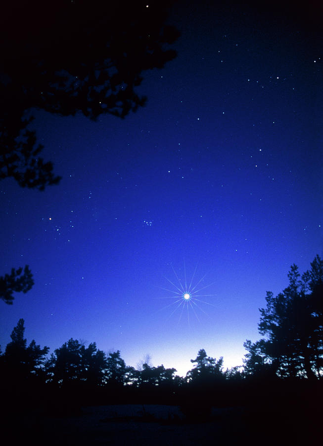 Planet Photograph - View Of The Planet Venus And The Pleiades by Pekka Parviainen/science Photo Library