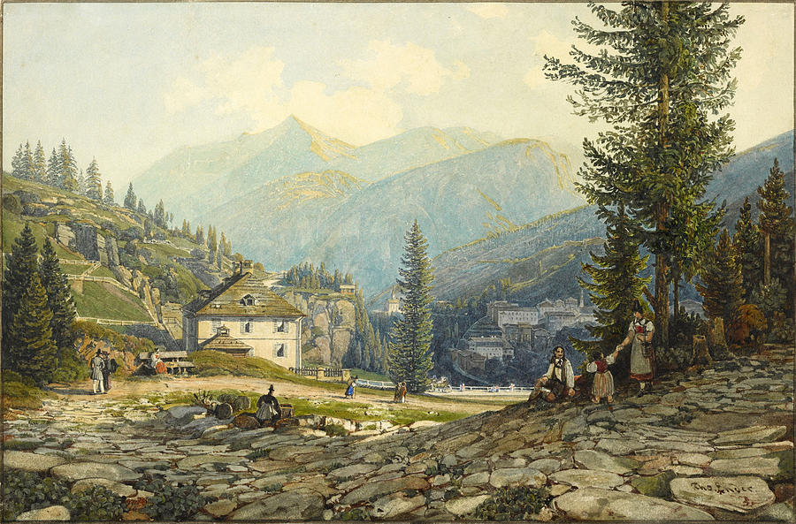 View of the Residence of Archduke Johann in Gastein Hot Springs Painting by Thomas Ender