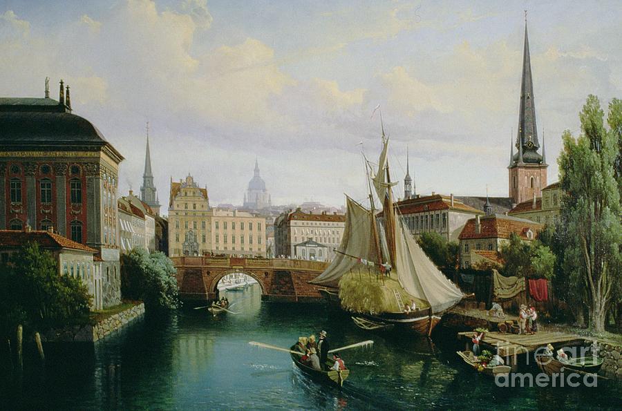 Bridge Painting - View of the Riddarholmskanalen by Gustav Palm