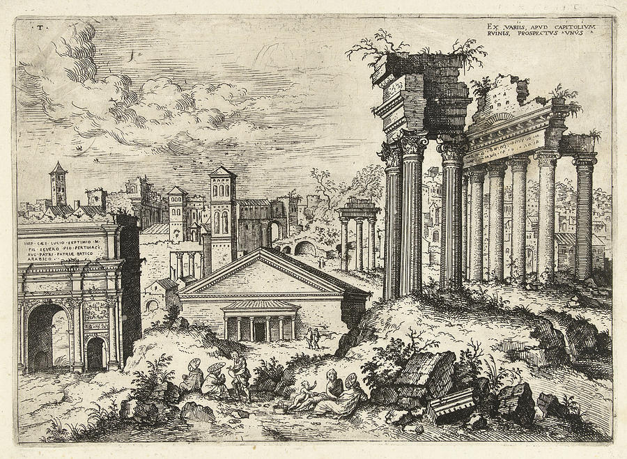 View Of The Ruins Of The Roman Forum Seen From The Capitol Drawing by ...