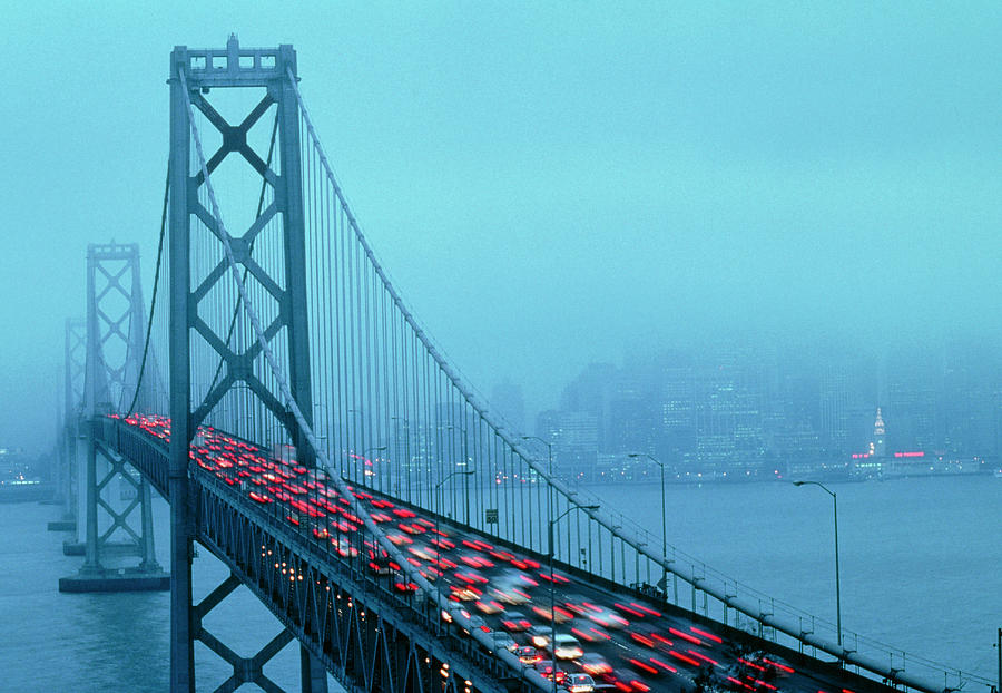 View Of The San Francisco Bay Bridge In Fog Photograph by Peter Menzel/science Photo Library