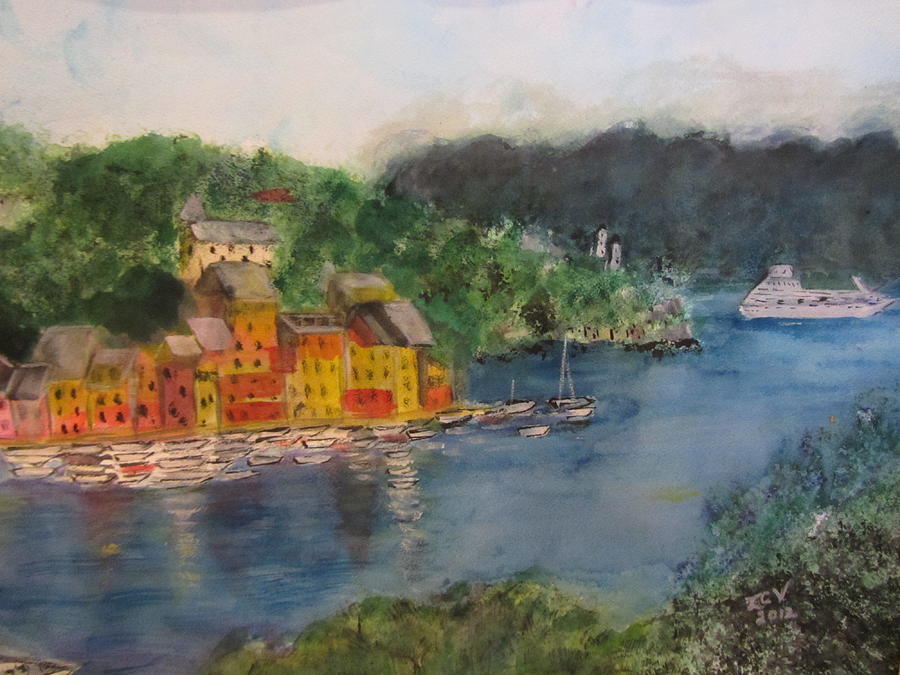 View of the Sea at Portofino Italy Painting by Lucille  Valentino