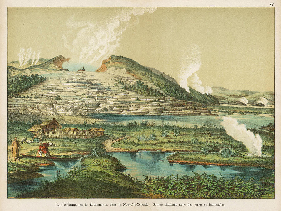 View Of The Te Tarata Hot Springs Drawing by Mary Evans Picture Library