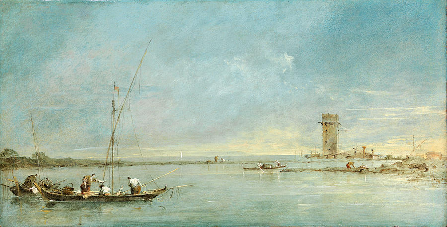 View of the Venetian Lagoon with the Tower of Malghera Painting by Francesco Guardi