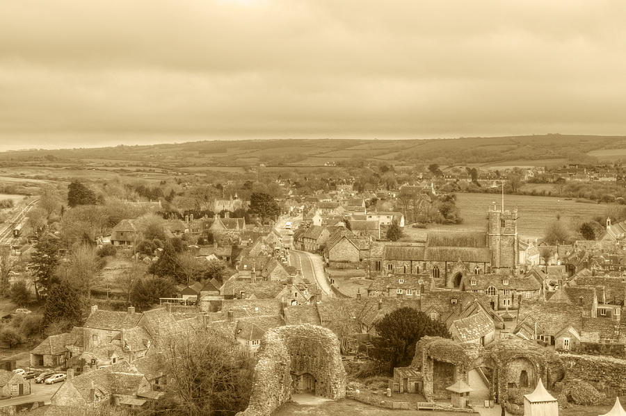 View of the village from Corfe Castle Photograph by Chris Day