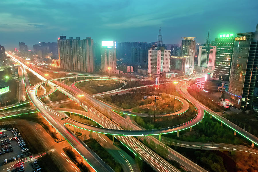 View Of Traffic On Overpass At Night Photograph by Pan Hong View Of Traffic On Overpass At Night Photograph by Pan Hong