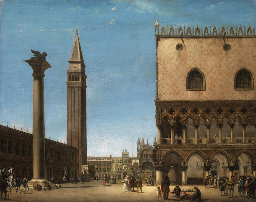 Beautiful Painting - View of Venice . View of the Doges Palace Campanile and St Marks column by Giuseppe Bernardino Bison