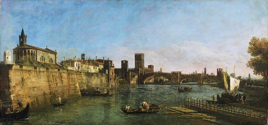 View of Verona with the Castelvecchio and Ponte Scaligero Painting by Celestial Images