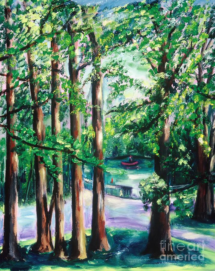 View of Woodside Lake Painting by Karen Francis