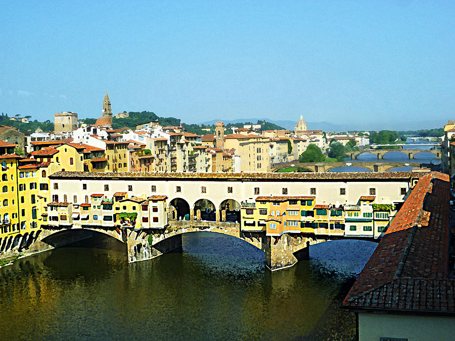 Flower Photograph - View On Ponte Vecchio From Uffizi Gallery by Irina Sztukowski