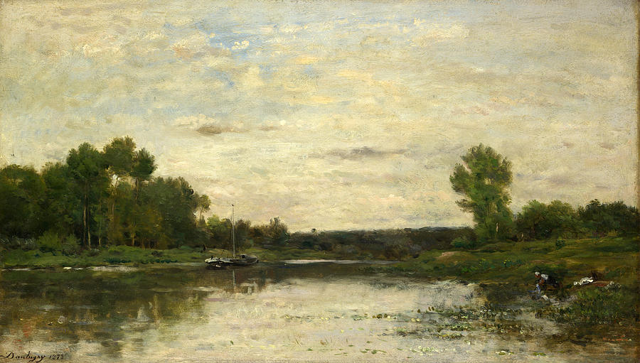 View on the Oise Painting by Charles-Francois Daubigny