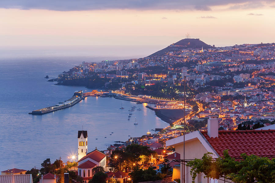 View Over Funchal At Dusk, Madeira Photograph by Peter Adams