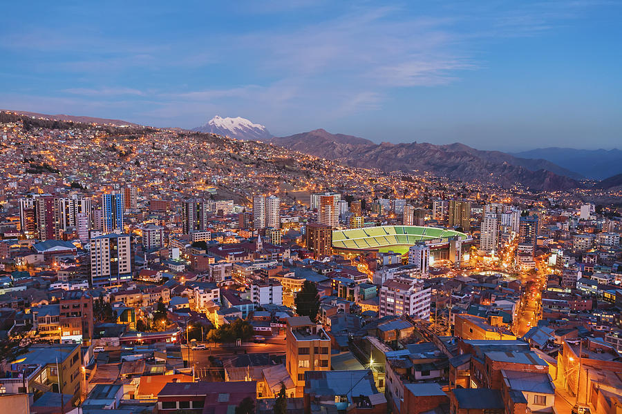 View Over La Paz At Sunset With Nevado Photograph by Carl Bruemmer ...