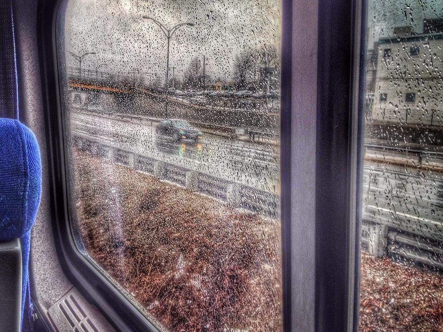 Train Photograph - View through rainy train window by David Burk
